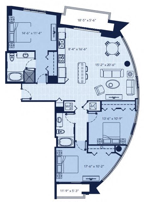 Floor plan for 3 beds, 2 baths, 1472 sqft